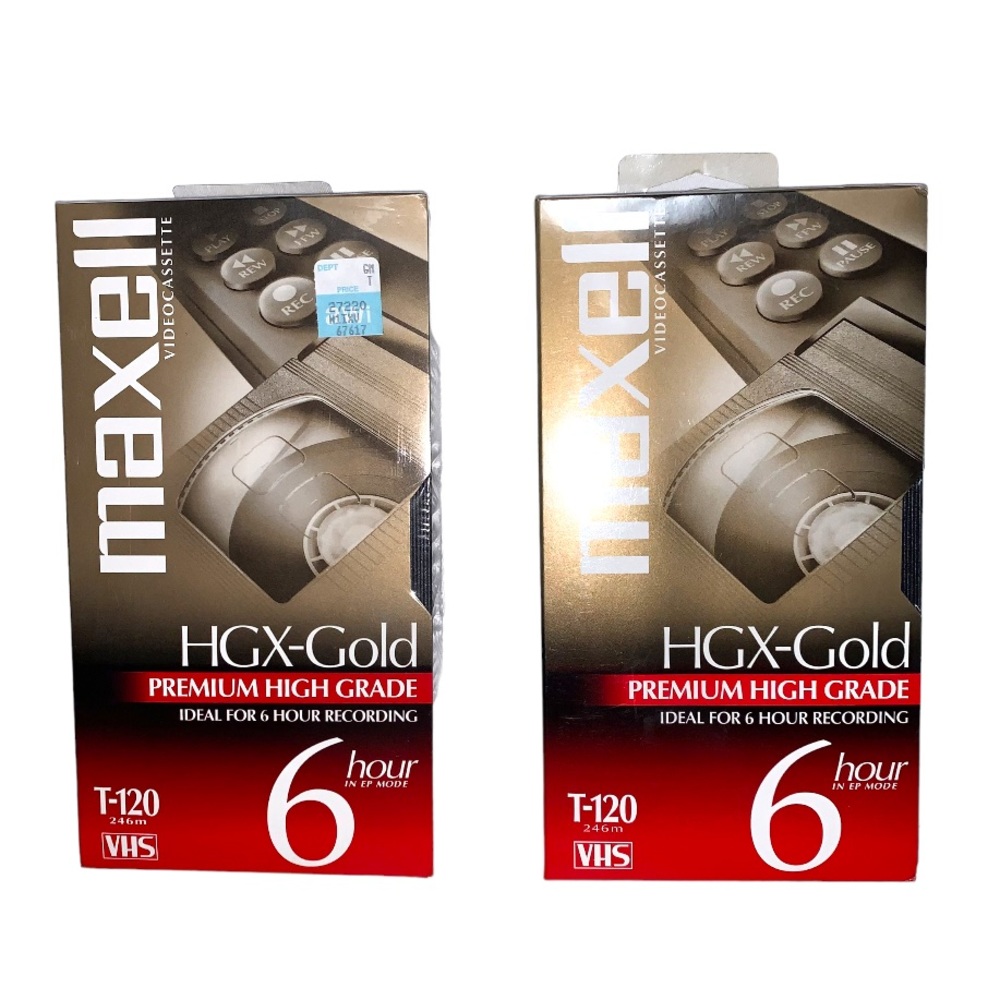 🆕VHS Blank Tape Maxell HGX-Gold T 120 6 Hour VHS Tape Lot of 2 Sealed Cassette